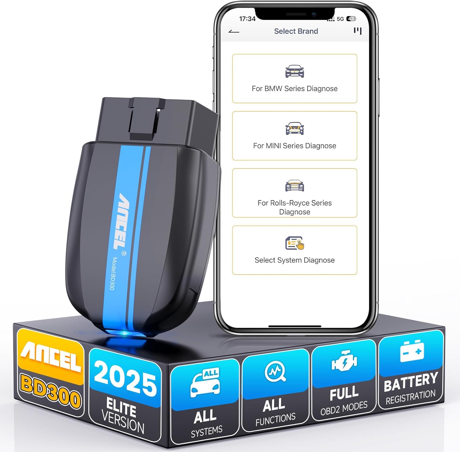 ANCEL BD300 BMW Bluetooth OBD2 Scanner (App-Based Full-System for BMW Group)